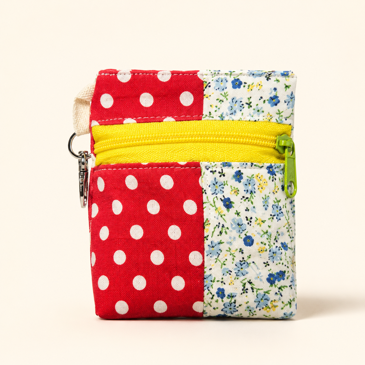 Handmade Standing Zipper Pouch – Purple Floral & Yellow Gingham