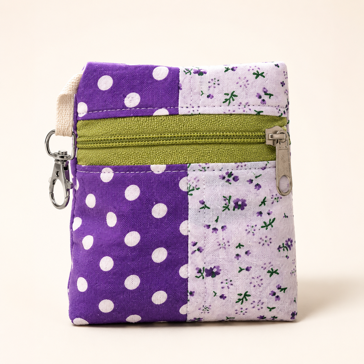 Handmade Standing Zipper Pouch – Navy Stripe & Blue Polka Dot