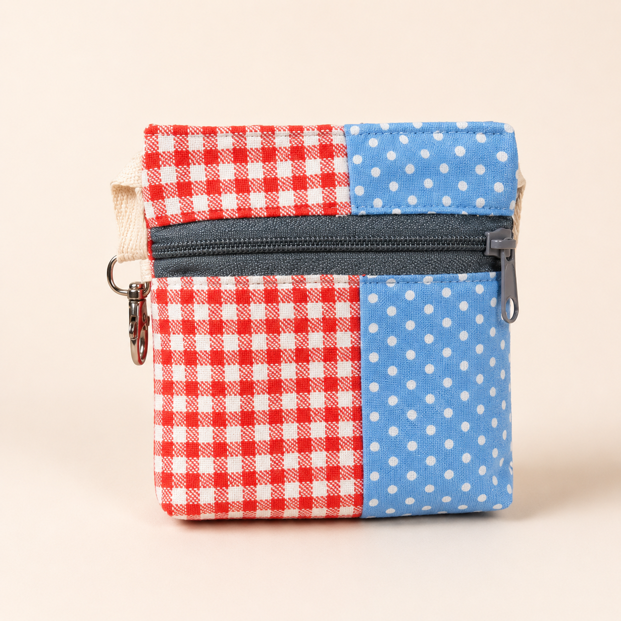 Handmade Standing Zipper Pouch – Orange Stripe & White Floral