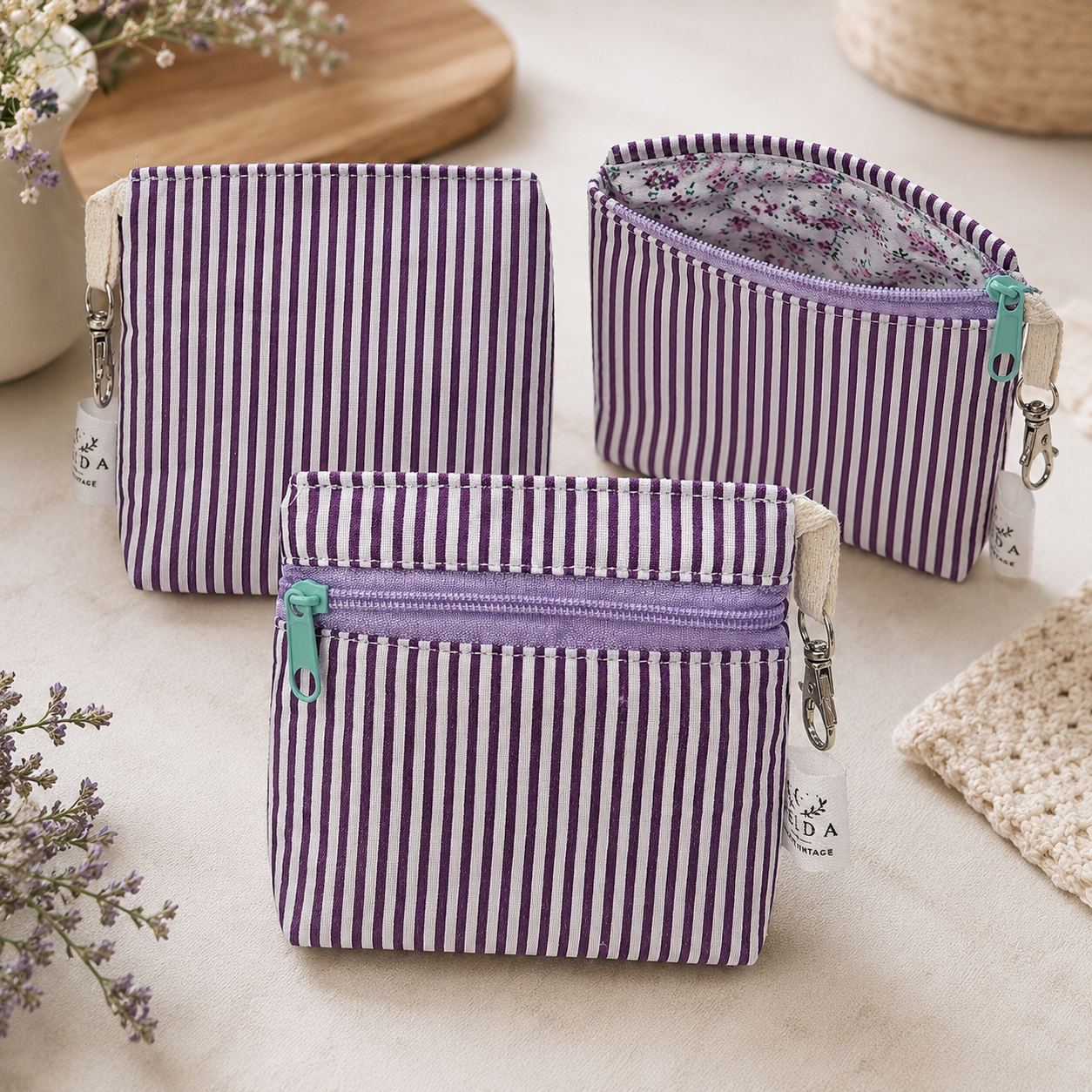 Purple Stripe Standing Zipper Pouch