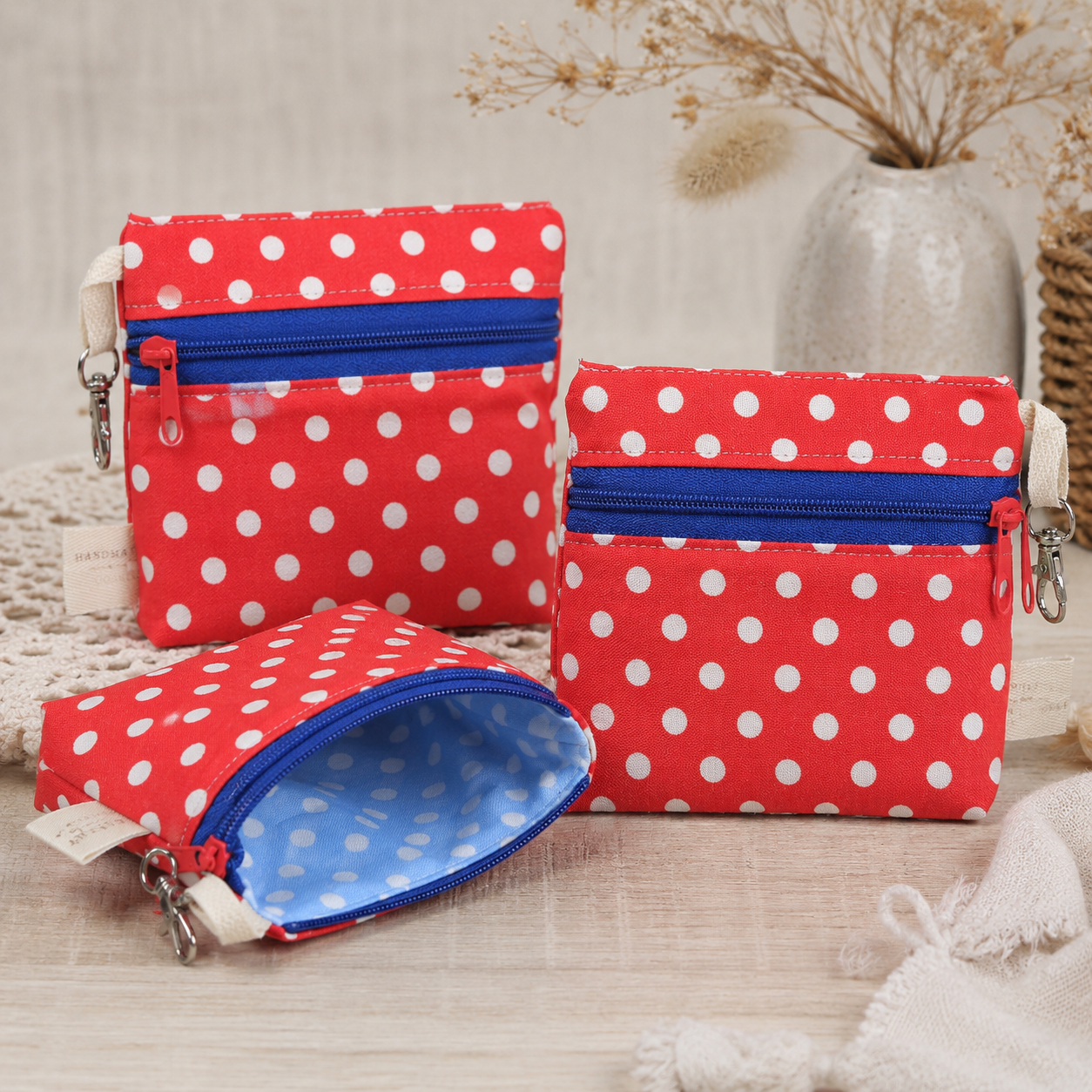Red Polka Dot Standing Zipper Pouch