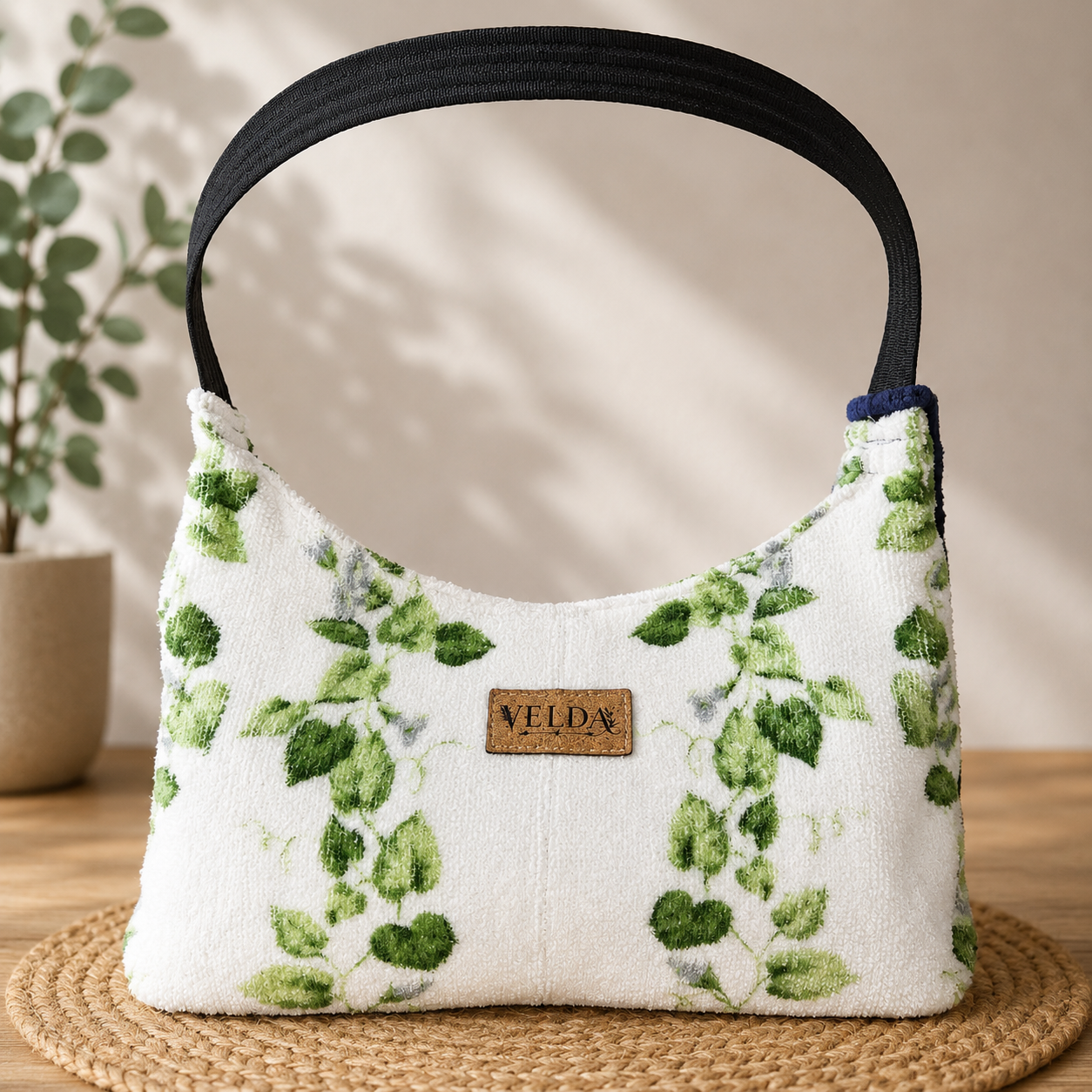 Green Vine Floral Boho Bag – Cottage Upcycled Towel Purse | Fresh Botanical Shoulder Bag