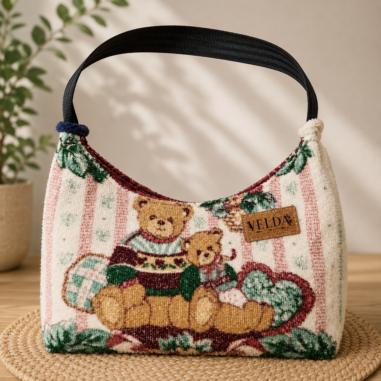 Vintage Teddy Bear Boho Bag – Cottage Upcycled Towel Purse | Soft Nostalgic Shoulder Bag