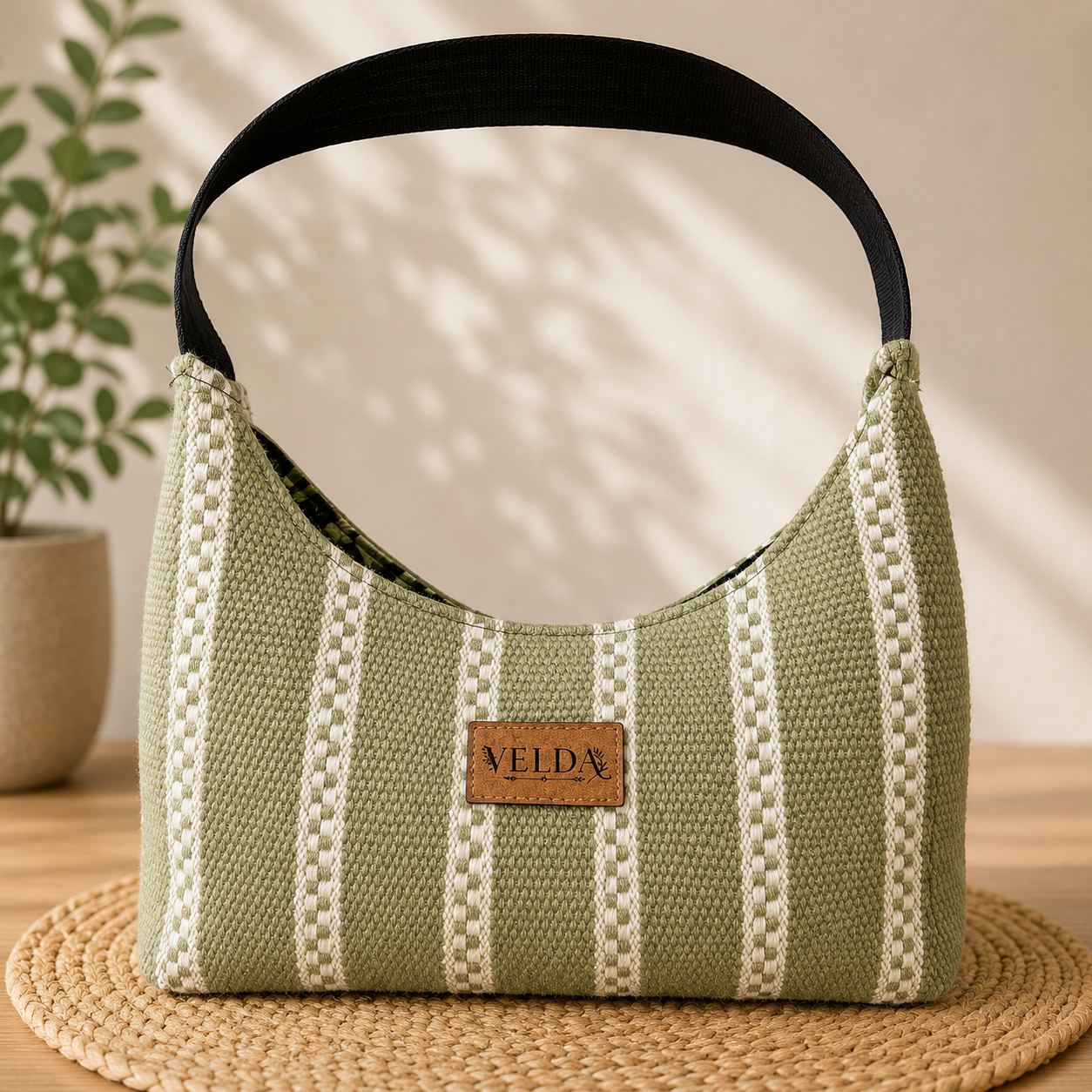 Sage Green Minimal Boho Bag – Upcycled Towel Purse | Neutral Everyday Shoulder Bag