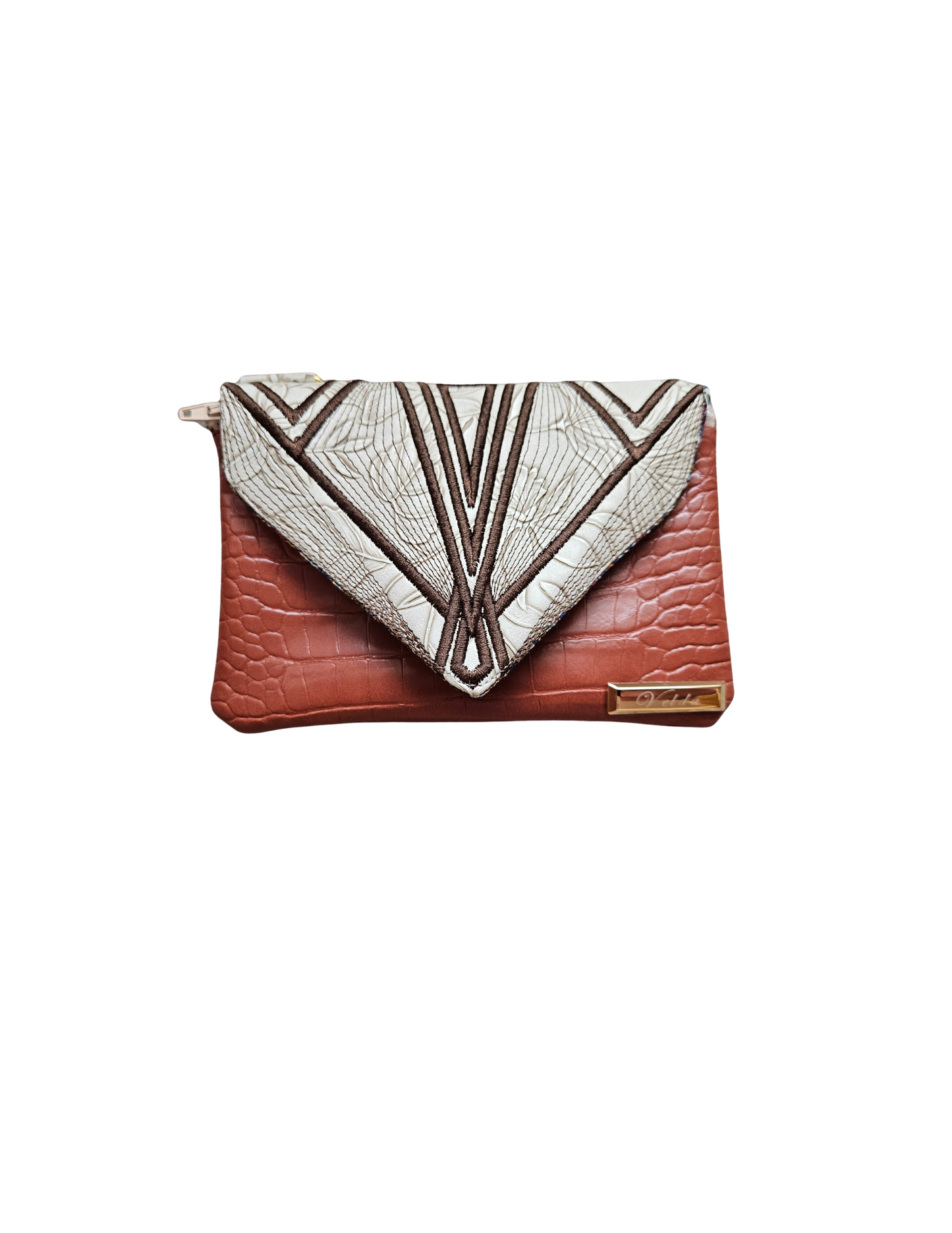 Ecru Art Deco Wristlet Clutch – Quilted Handmade Velda Bag with Croc Texture