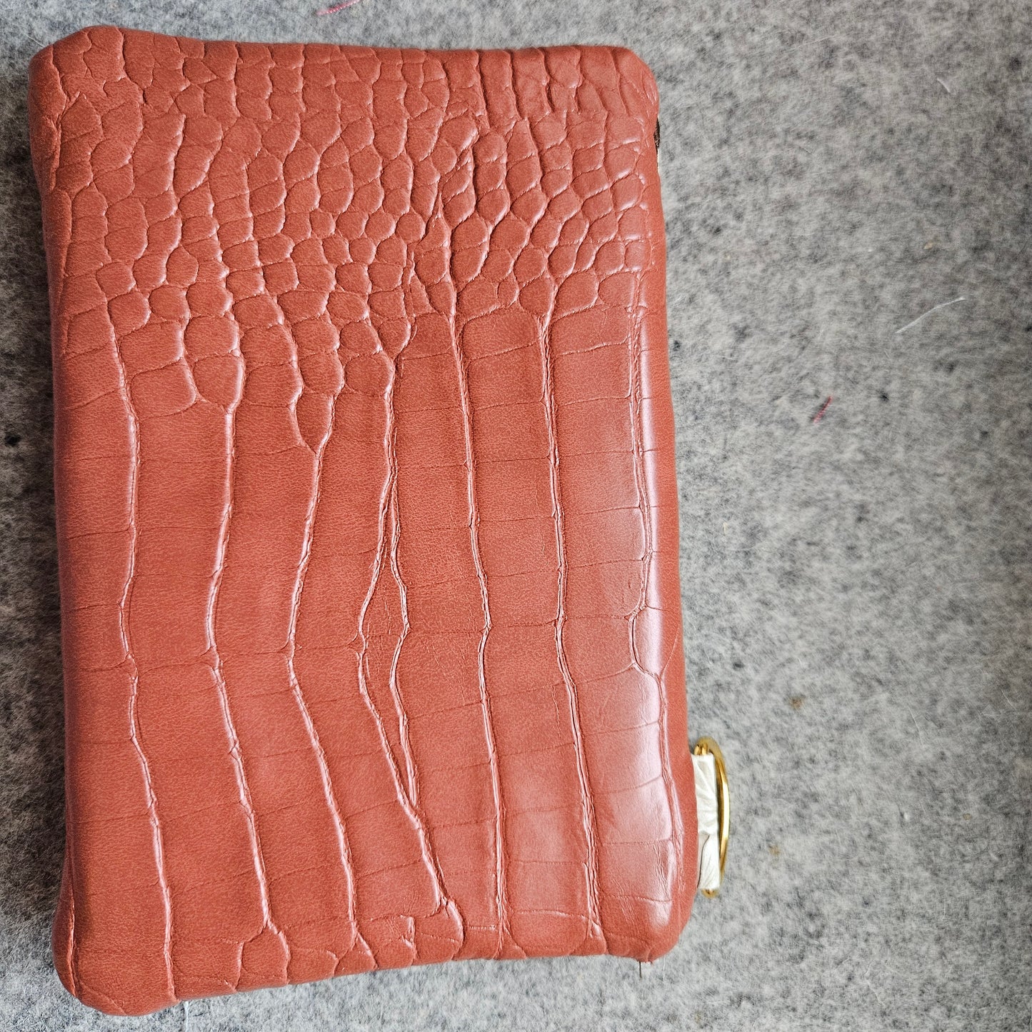 Ecru Art Deco Wristlet Clutch – Quilted Handmade Velda Bag with Croc Texture