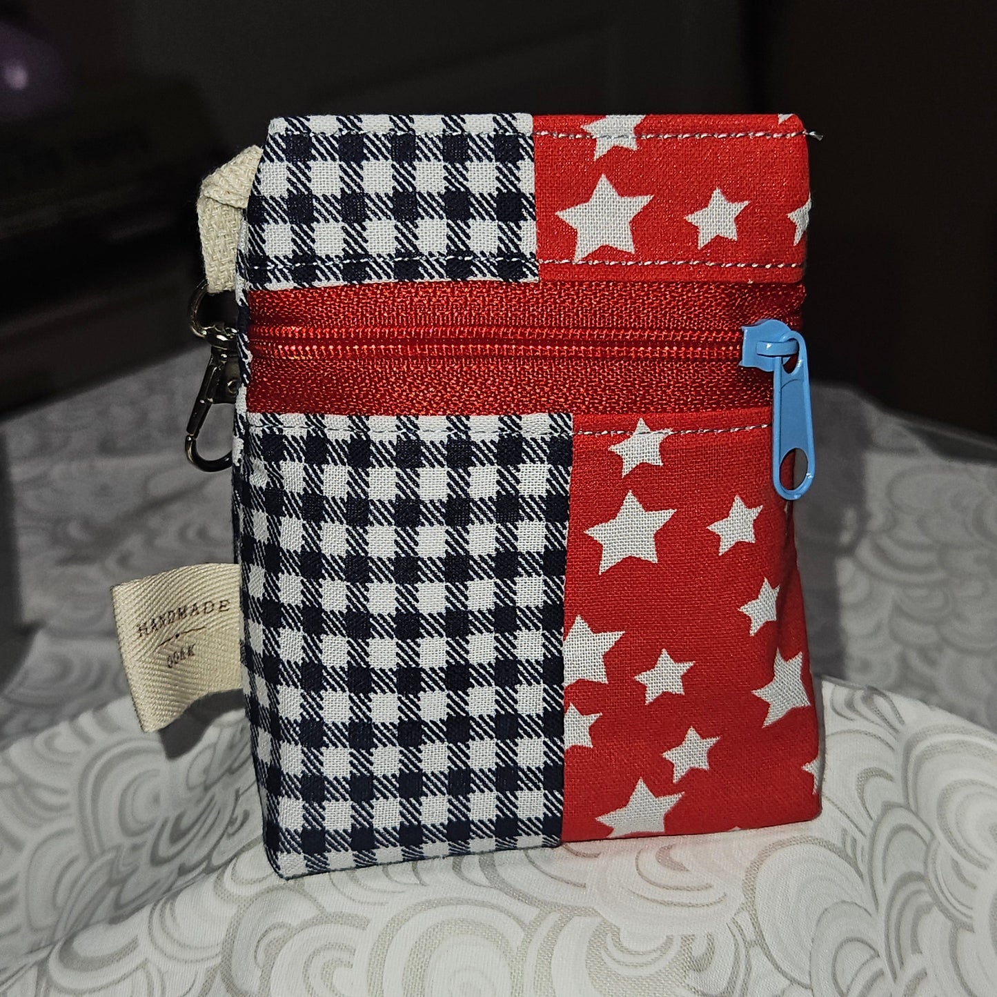 Standing Zipper Pouch — Red Stars & Navy Plaid