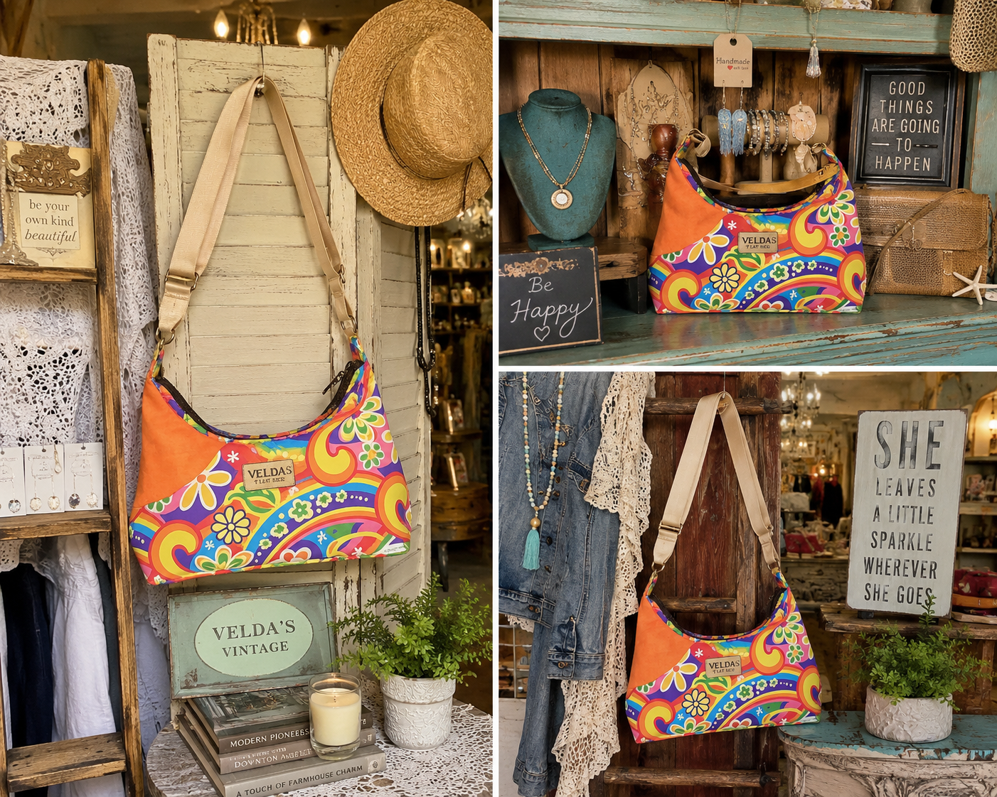 Velda’s Vintage “Groovy Garden” OOAK Boho Crossbody Bag