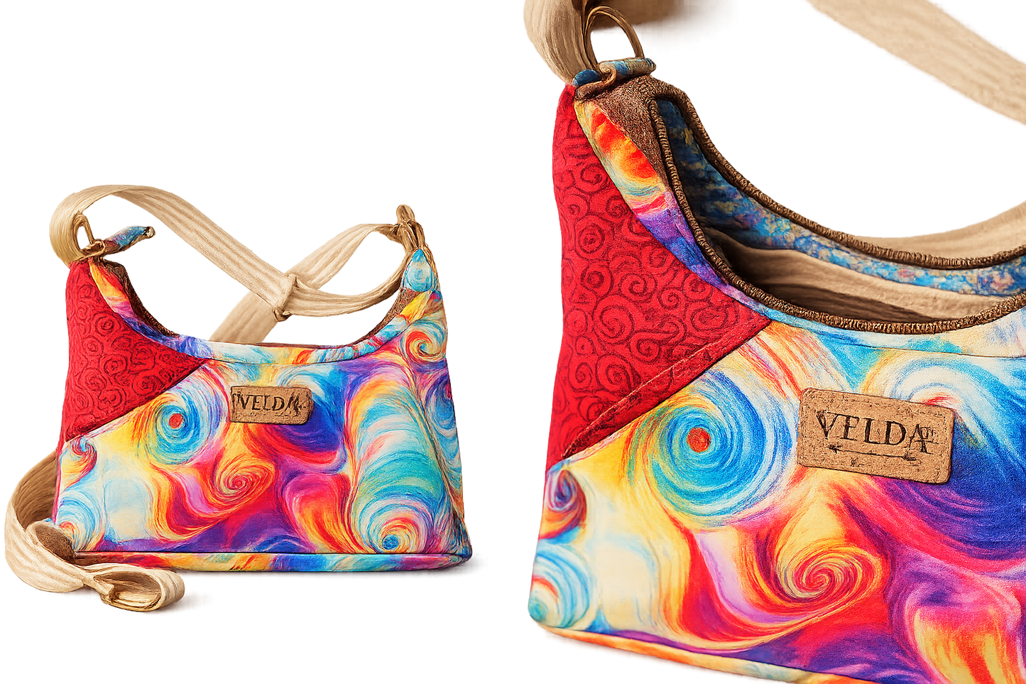Velda Red Curve Bag | 100% Cotton Upcycled Crossbody | OOAK Zipper Boho Bag