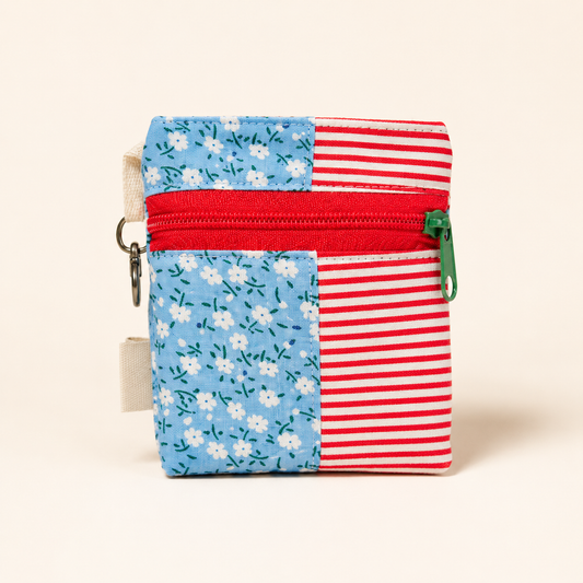 Handmade Standing Zipper Pouch – Purple Gingham & Pink Floral