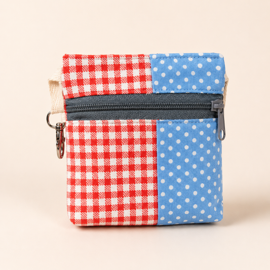 Handmade Standing Zipper Pouch – Orange Stripe & White Floral