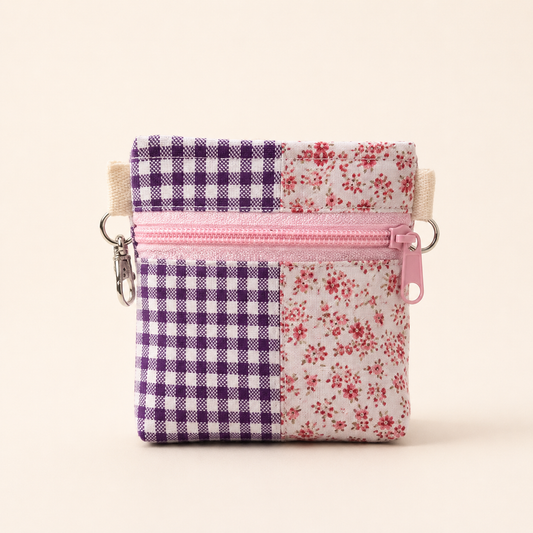 Handmade Standing Zipper Pouch – Navy Polka Dot & Blue Stripe