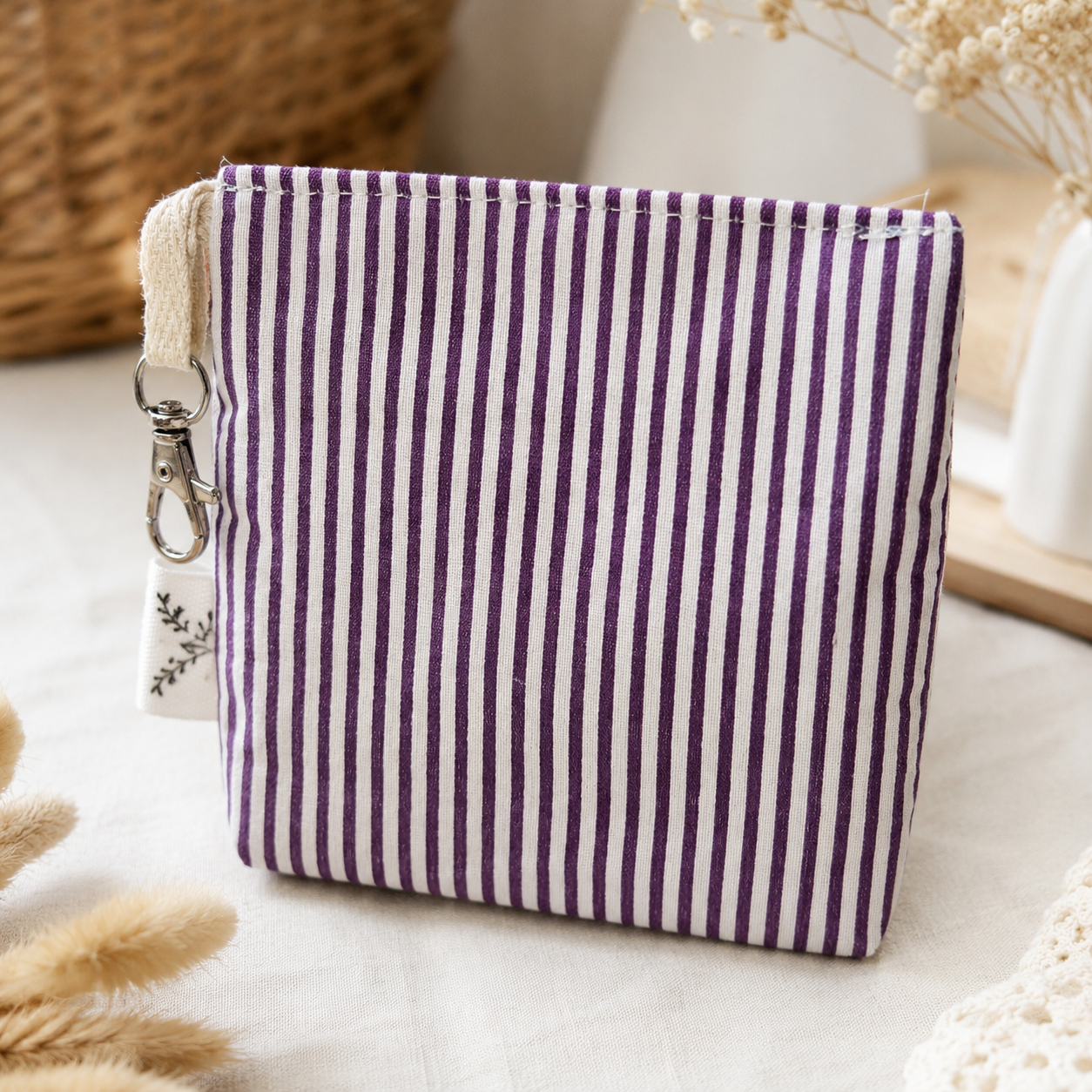 Purple Stripe Standing Zipper Pouch