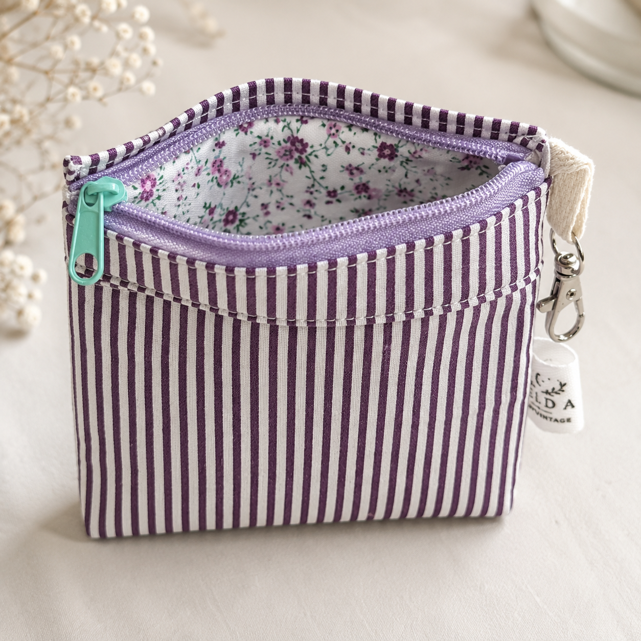 Purple Stripe Standing Zipper Pouch