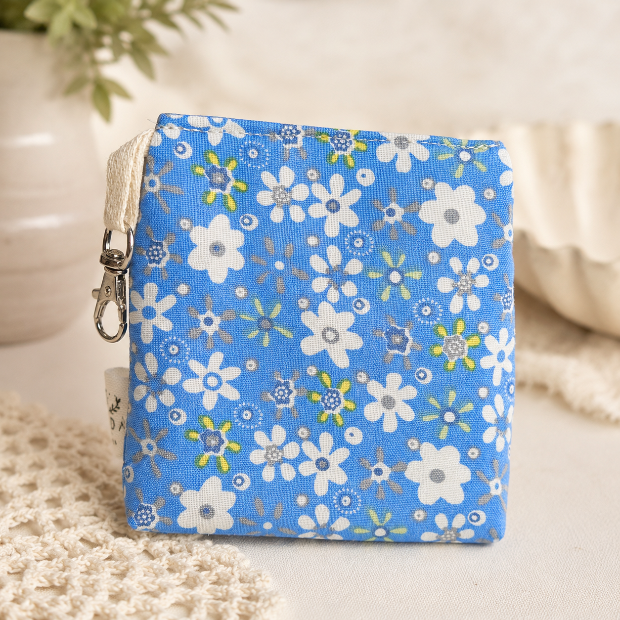 Blue Floral Standing Zipper Pouch