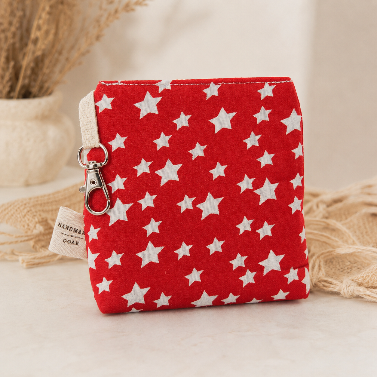 Red Star Standing Zipper Pouch with Gingham Lining
