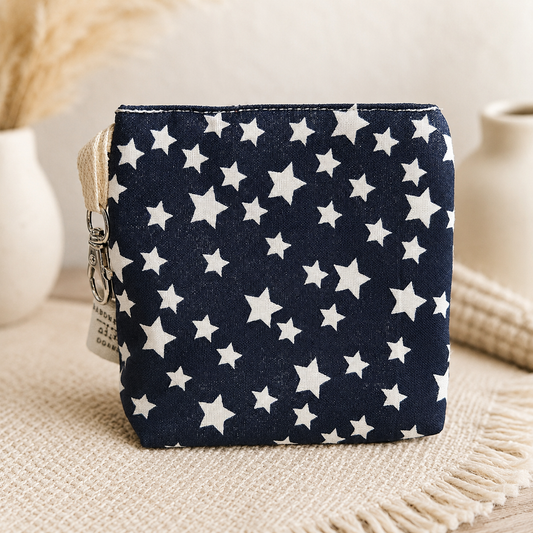 Navy Star Standing Zipper Pouch with Red Stripe Lining