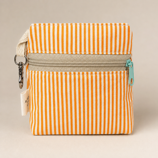 Orange Stripe Standing Zipper Pouch with Pink Floral Lining