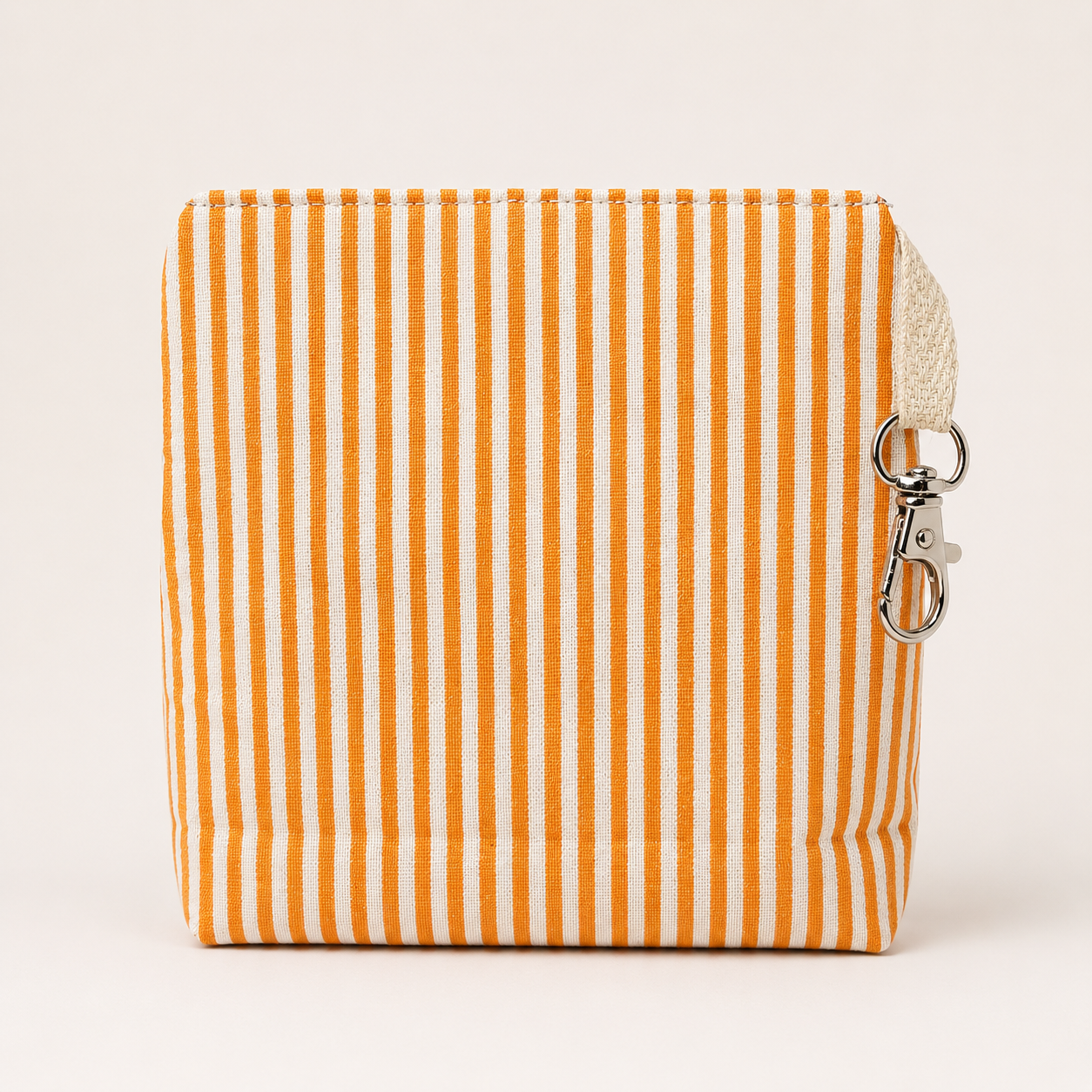 Orange Stripe Standing Zipper Pouch with Pink Floral Lining