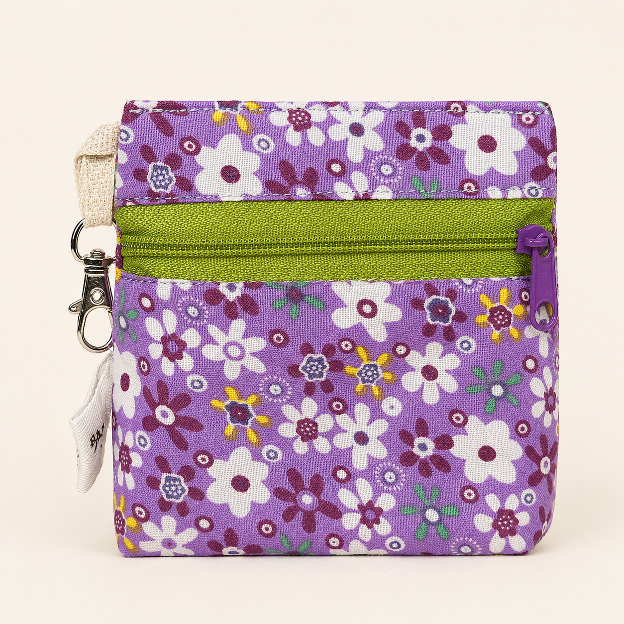 Purple Floral Standing Zipper Pouch with Purple Gingham Lining