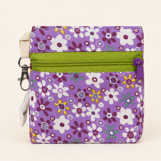 Purple Floral Standing Zipper Pouch with Purple Gingham Lining