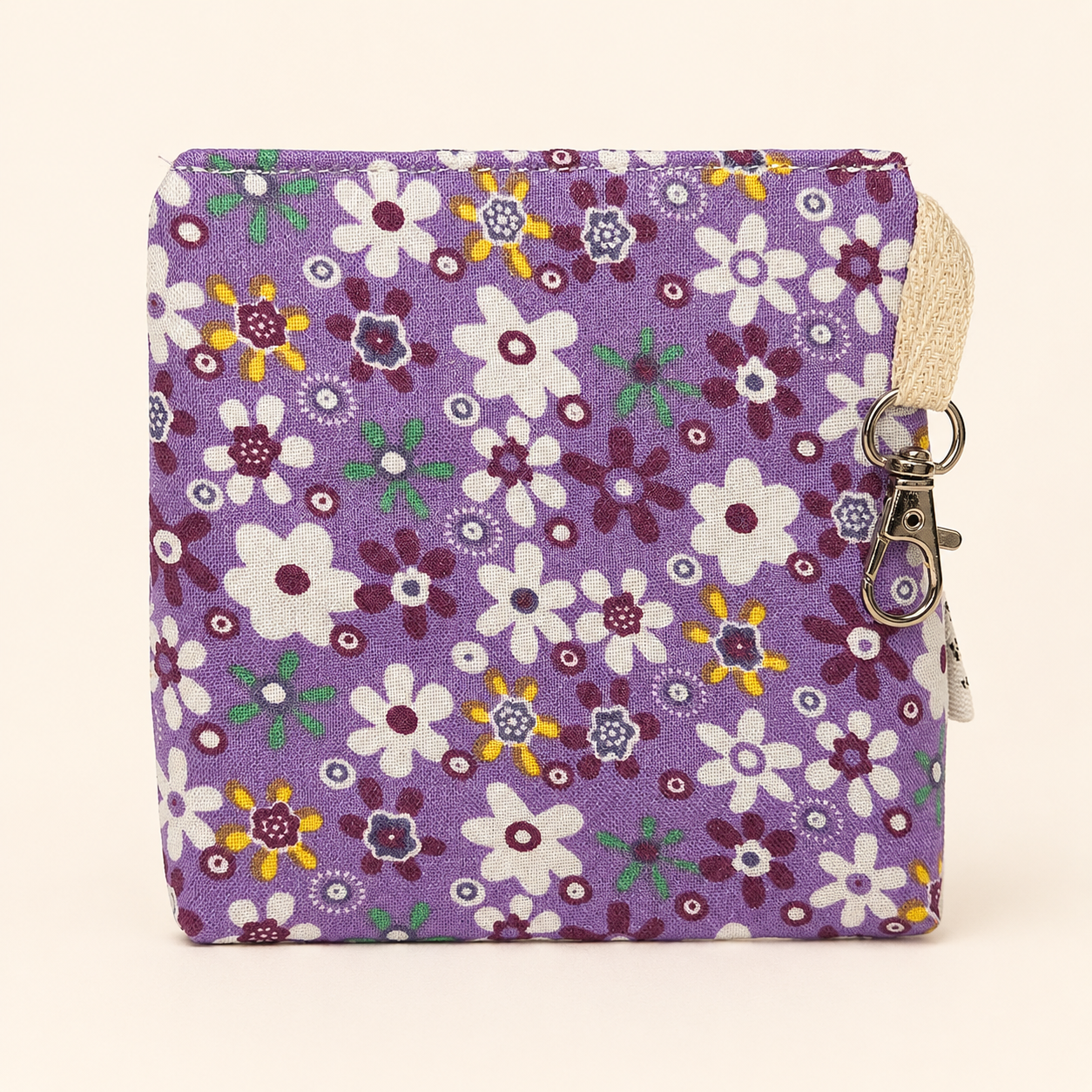 Purple Floral Standing Zipper Pouch with Purple Gingham Lining