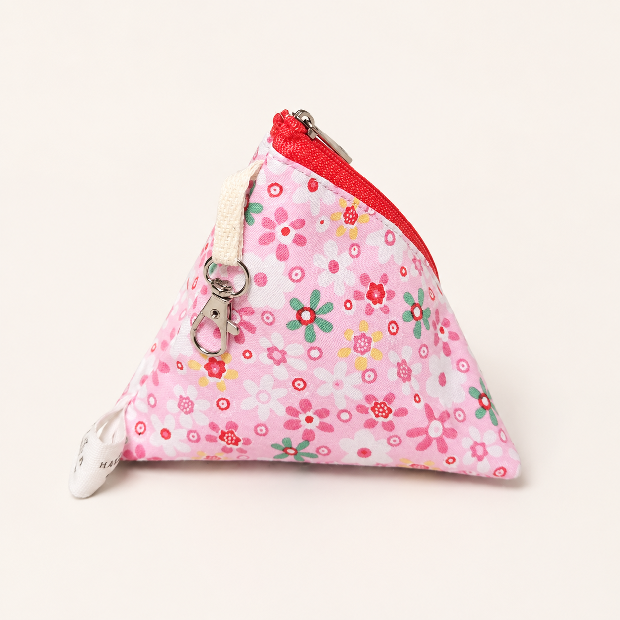 Handmade Triangle Zipper Pouch – Pink Floral Medley / Red Zipper