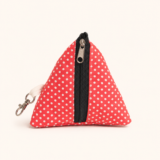 Handmade Triangle Zipper Pouch – Red Polka Dot / Black Zipper