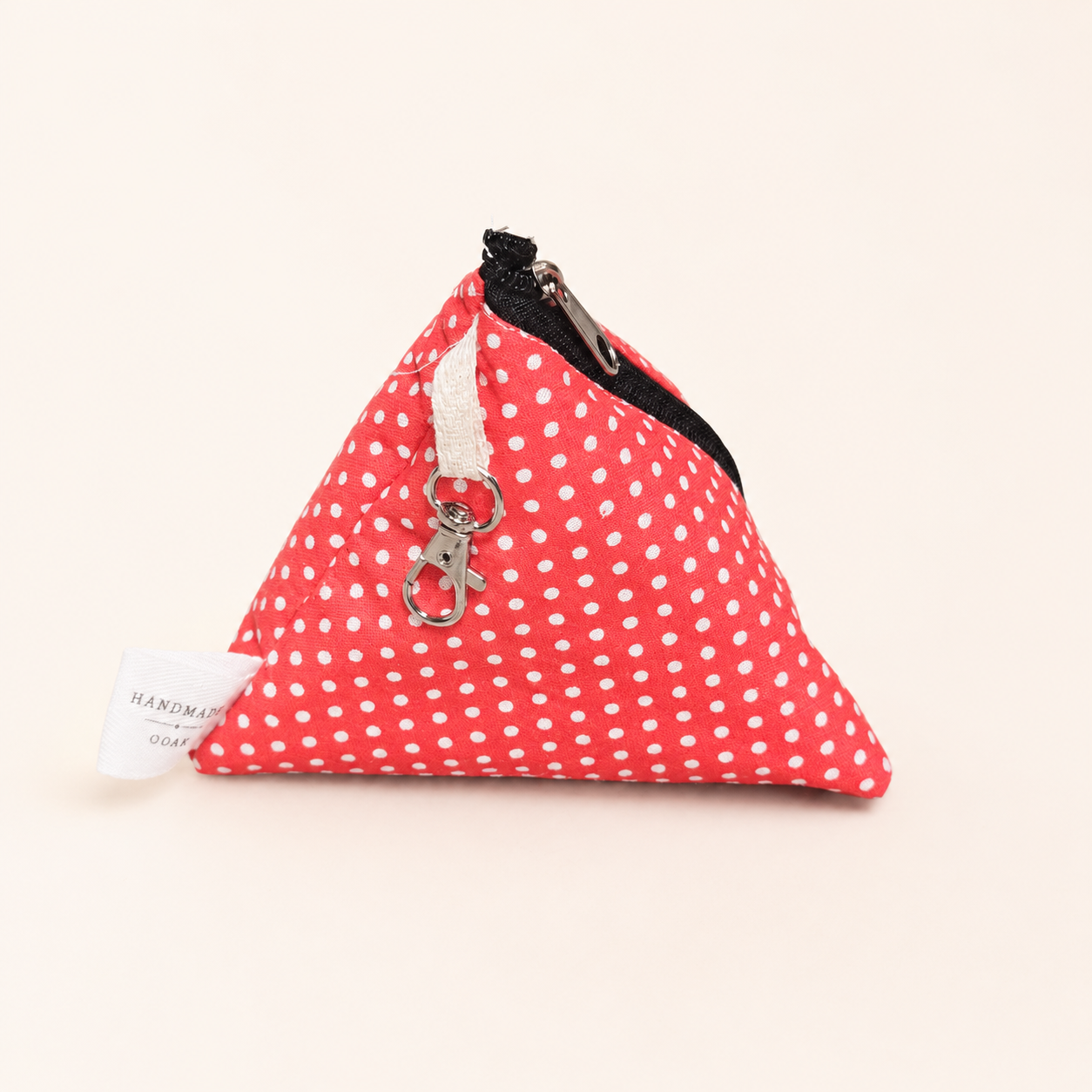 Handmade Triangle Zipper Pouch – Red Polka Dot / Black Zipper