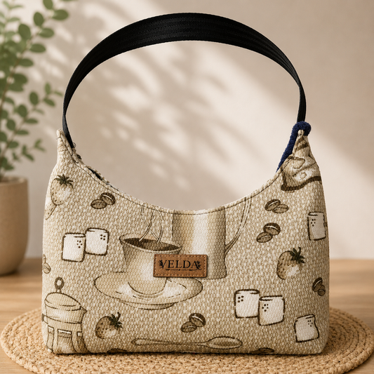Coffee Lover Boho Bag – Vintage Kitchen Towel Purse | Upcycled Espresso Aesthetic Shoulder Bag