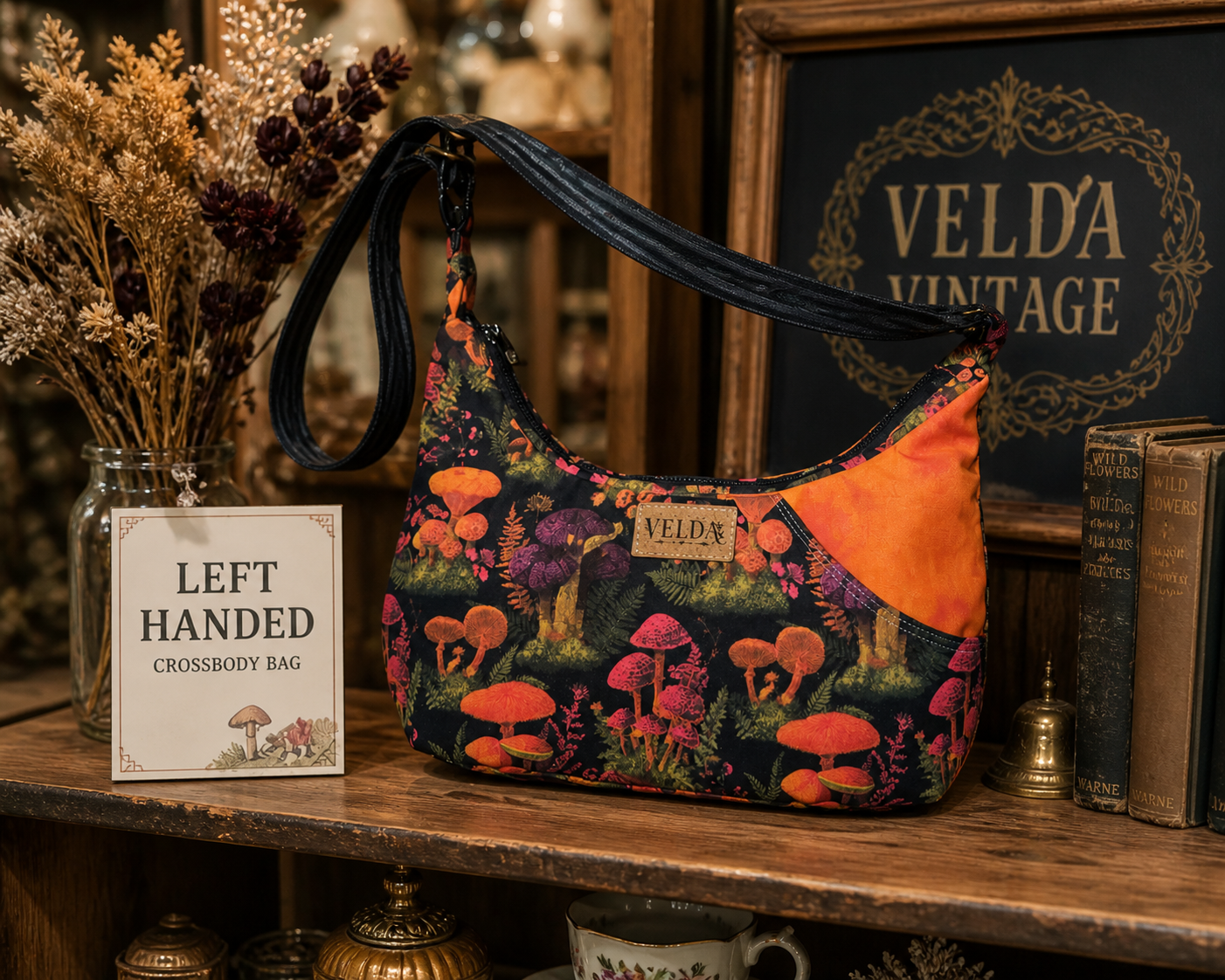 Velda Left-Handed Crossbody Bag | OOAK Boho Cotton | Easy-Access Pocket