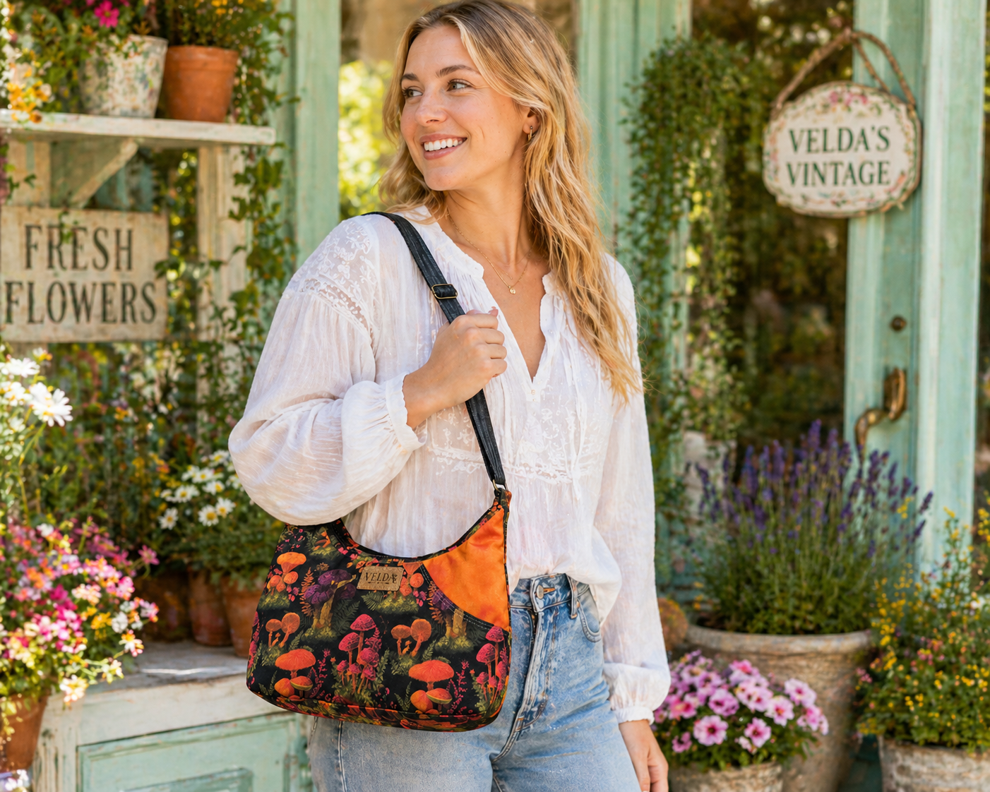 Velda Left-Handed Crossbody Bag | OOAK Boho Cotton | Easy-Access Pocket