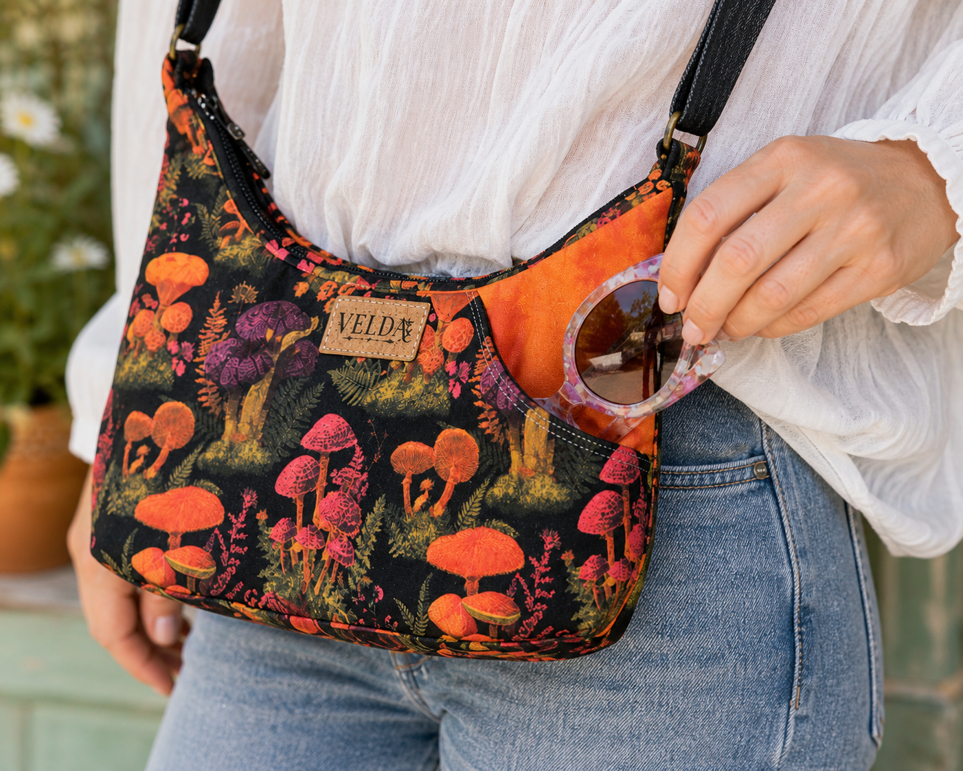 Velda Left-Handed Crossbody Bag | OOAK Boho Cotton | Easy-Access Pocket