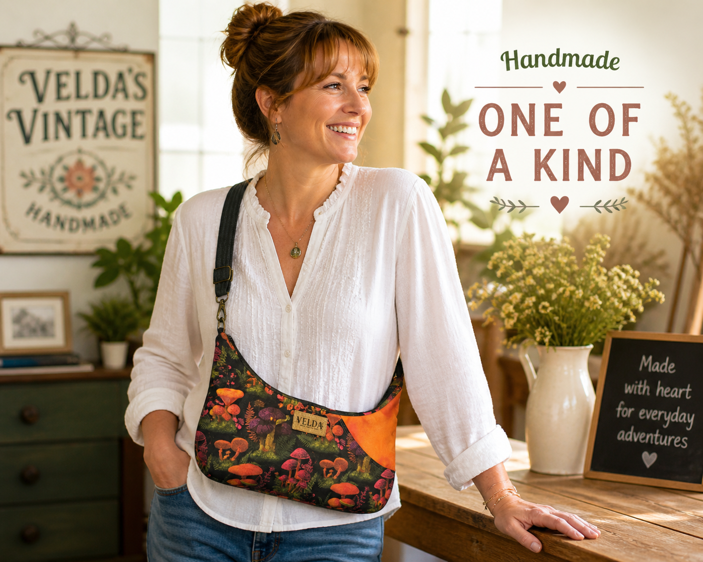Velda Left-Handed Crossbody Bag | OOAK Boho Cotton | Easy-Access Pocket