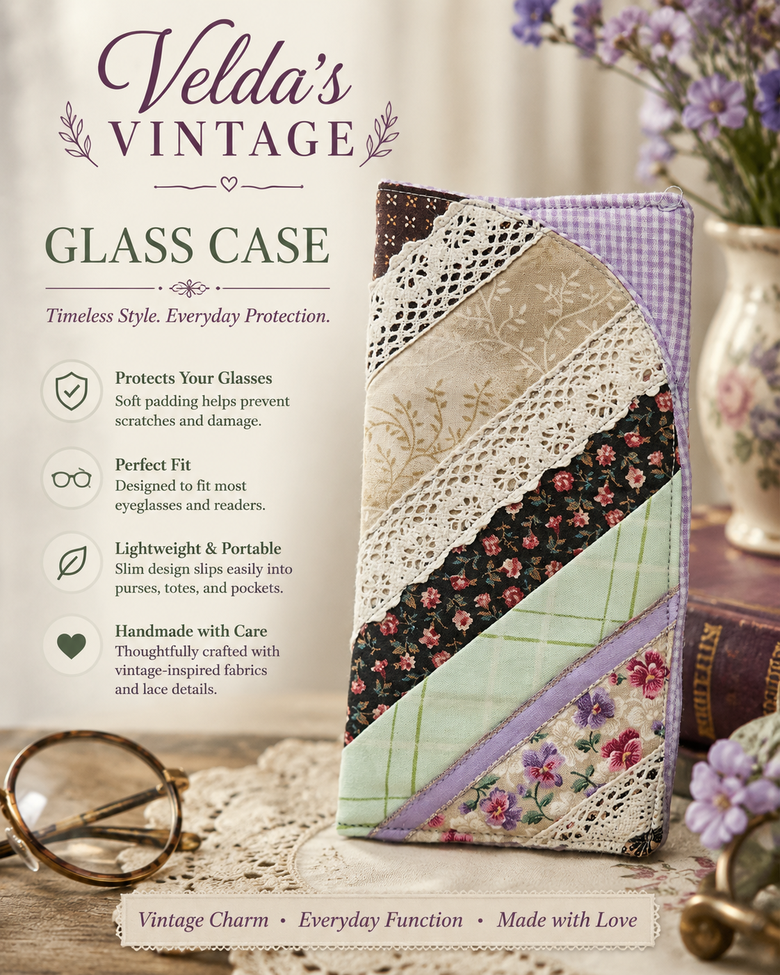 Velda Vintage Handmade Fabric Cases | OOAK Cotton Organizer